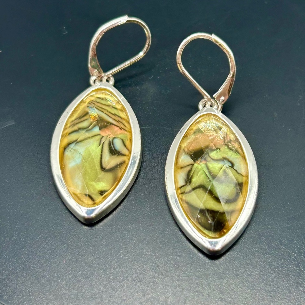 Silver & Abalone Marquise Drop Earrings